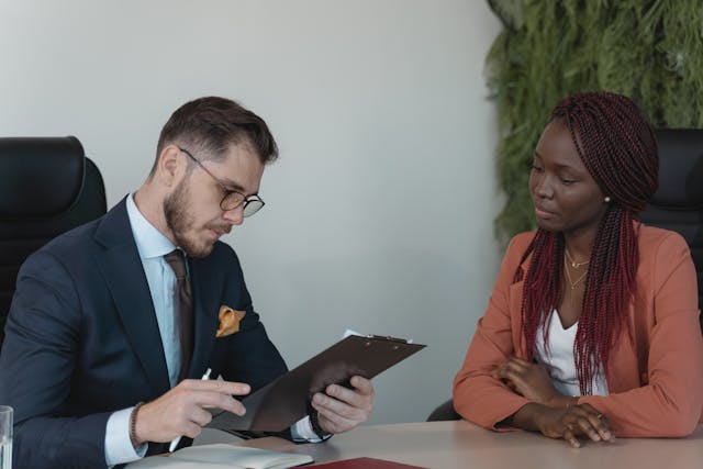 Two people inspecting a rental